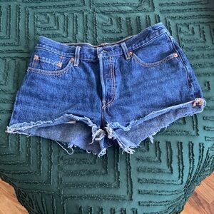 Levi's Dark Blue Distressed Denim Cutoff Shorts